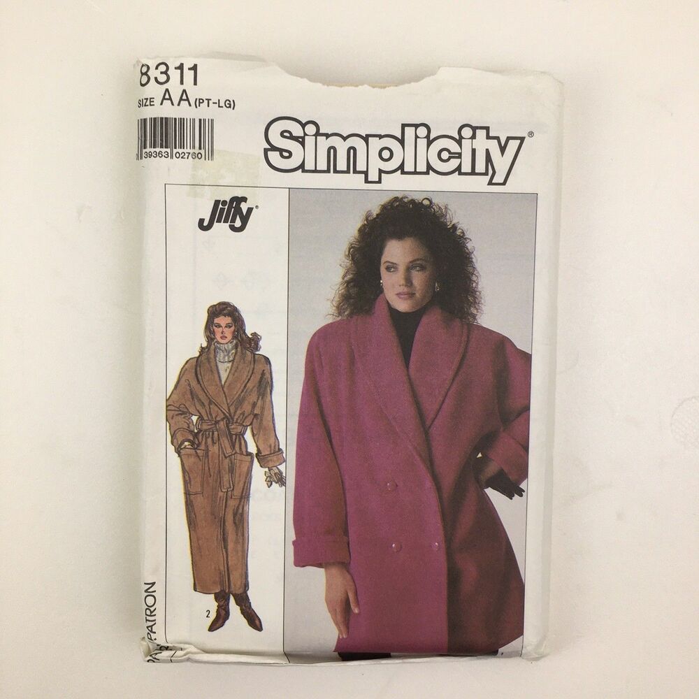 Coat Loose Lined Shawl Collar Dolman Sleeve Size 6-24 UNCUT Pattern 8311 Vtg 80s